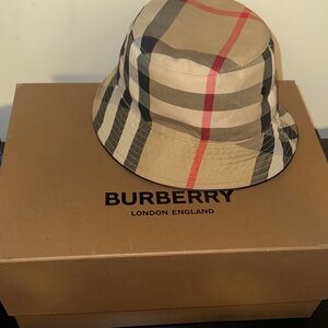 Burberry Beige and Red Check Bucket Hat